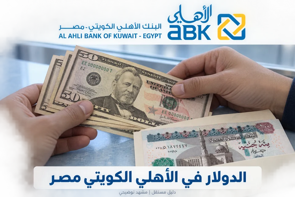 مشهد نقد بالدولار والجنيه المصري مع شعار الأهلي الكويتي مصر