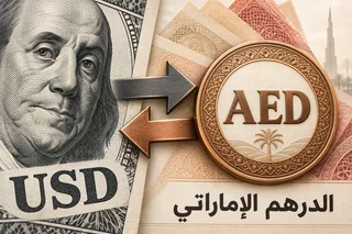 الدولار والدرهم الإماراتي مع سهمي التبادل — رسم مالي رمزي
