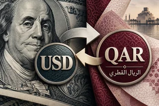 الدولار والريال القطري مع سهمي التبادل — رسم مالي رمزي