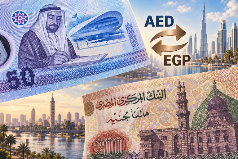 تفاصيل أوراق الدرهم الإماراتي والجنيه المصري مع سهمي تبادل متعاكسين — تركيب مالي توضيحي