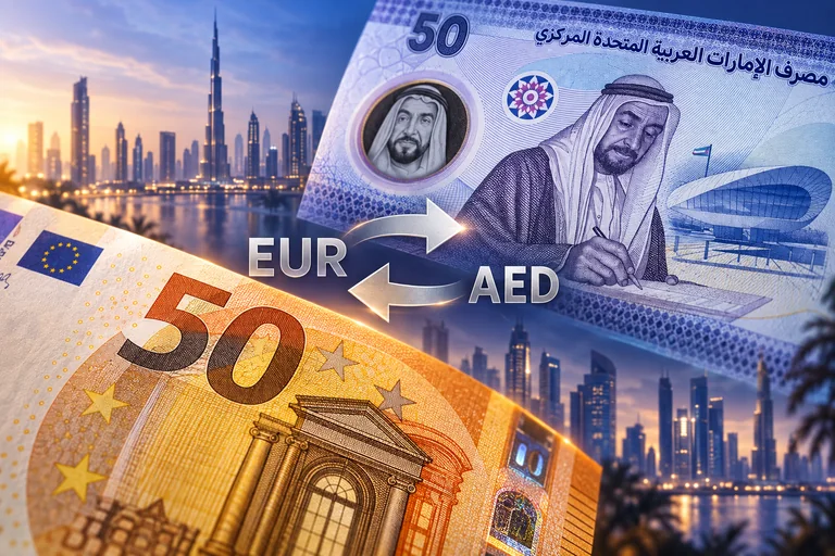 تفاصيل أوراق اليورو والدرهم الإماراتي مع سهمي تبادل متعاكسين — تركيب مالي توضيحي