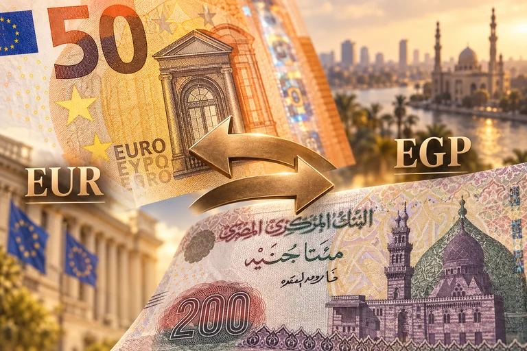 تفاصيل أوراق اليورو والجنيه المصري مع سهمي تبادل متعاكسين — تركيب مالي توضيحي