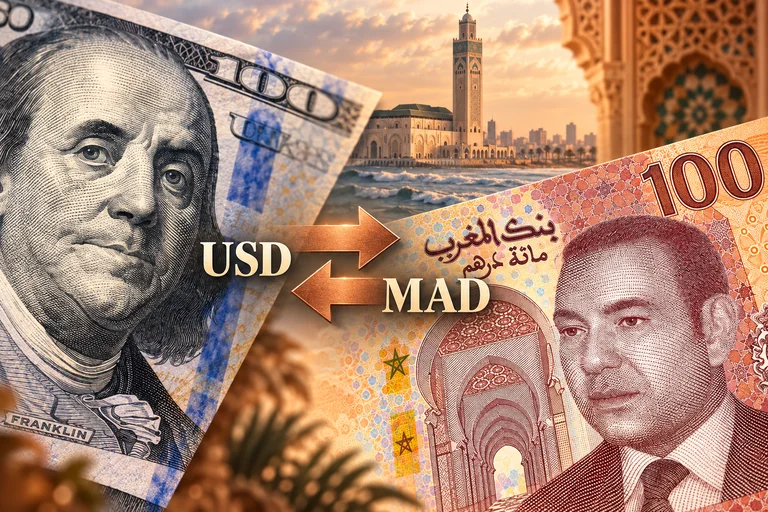 تفاصيل أوراق الدولار الأمريكي والدرهم المغربي مع سهمي تبادل متعاكسين — تركيب مالي توضيحي