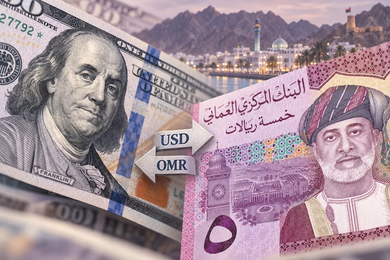 تفاصيل أوراق الدولار الأمريكي والريال العُماني مع سهمي تبادل متعاكسين — تركيب مالي توضيحي